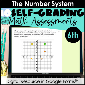 Preview of Google Form Math Assessments | Integers, Fractions, Decimals | 6th Grade