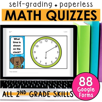 Preview of 2nd Grade Math Assessment and Paperless Self-Grading Math Quizzes