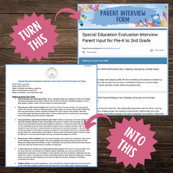 Preview of Google Form Publisher Template for Parent Interview | Social Worker/School Psych