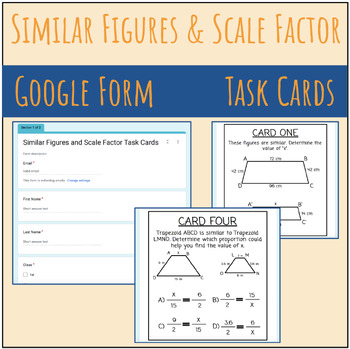 Preview of Google Form Quiz Similar Figure and Scale Factor Task Cards