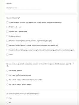 Preview of Google Form School Counseling Referral Forms