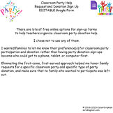 Classroom Party Help Request and Sign Up with an EDITABLE 