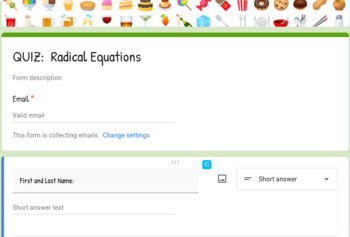 Preview of Google Form for Radical Equations
