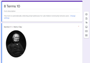 Preview of Google Forms 8th Terms Ch.10 PH America: History of Our Nation Distance Learning