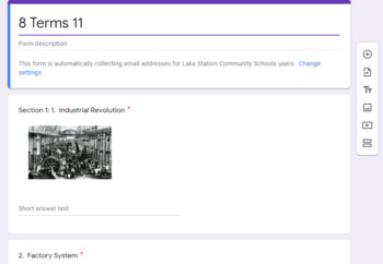 Preview of Google Forms 8th Terms Ch.11 PH America: History of Our Nation Distance Learning