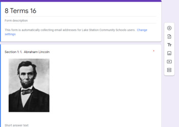 Preview of Google Forms 8th Terms Ch.16 PH America: History of Our Nation Distance Learning