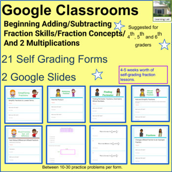 Preview of Google Forms: Add and Subtract Fractions/ Beginning Fraction Concepts