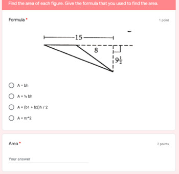 Preview of Google Forms - Area, Perimeter, Circumference Quiz - Digital Activity