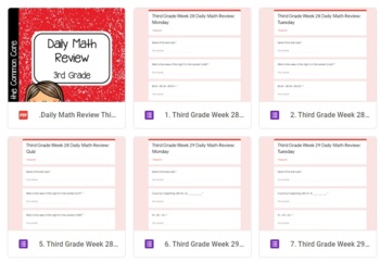 Preview of Google Forms Assessments Maths Daily Math Review 3rd Grade Weeks 28-30