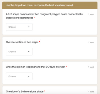 Preview of Google Forms - Figures, Prisms, Pyramids Assessment - Digital Resource