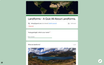 Preview of Google Forms - Landforms -  A Quiz About Landforms.