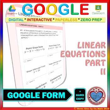 Preview of Use with Google Forms: Linear Equations Point Slope & Standard Form Quiz or Hw