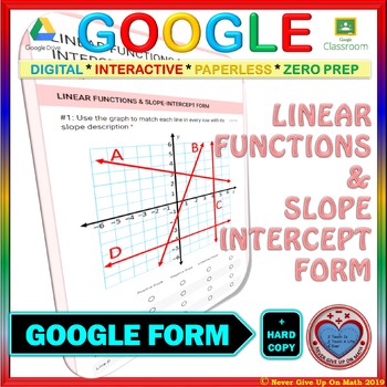 Preview of Use with Google Forms: Linear Functions & Slope-Intercept Form Quiz or Hw
