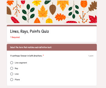 Preview of Google Forms - Lines, Rays, Points Quiz - Digital Resource