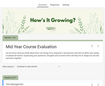 Preview of Google Forms Mid Year/Term Course Evaluation (Editable!)