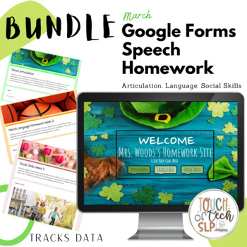 Preview of Google Forms Monthly Speech Homework Bundle MARCH