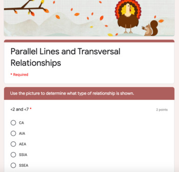 Preview of Google Forms - Parallel Lines and Transversals Quiz - Digital Resource