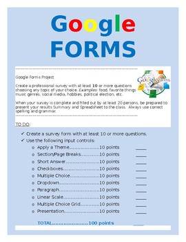 Preview of Google Forms Project Rubric