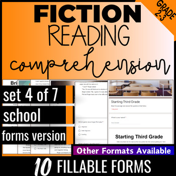 Preview of Google Forms School Fiction Reading Comprehension Digital Resources |Set4