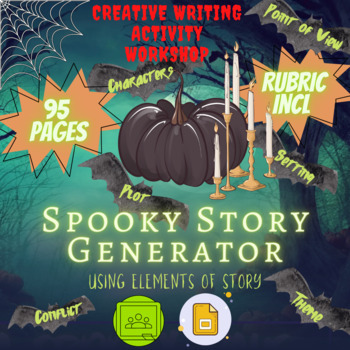 Preview of Google Halloween Creative Writing Spooky Story Generator Workshop with Rubric
