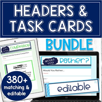 Preview of Google Headers and Matching Task Cards Bundle | Editable