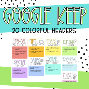 Preview of Google Keep Headers - 20 Headers - All Google Colors