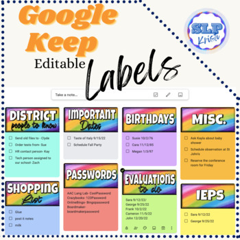 Preview of Google Keep Headers (Labels)- Rainbow Themed