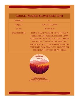 Preview of Google Search Scavenger Hunt