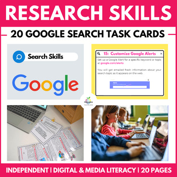 Preview of Google Search Task Cards | Research Skills | Digital Literacy | 20 Activities