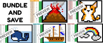 Preview of Google Sheets: 6s, 7s, 8s, 9s and 12s Division Fact Bundle Pixel Art