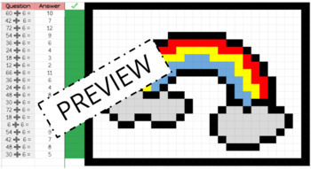 Preview of Google Sheets: 6s Division Facts Pixel Art (Rainbow)