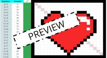 Preview of Google Sheets: 6s Multiplication Facts Pixel Art (Heart)