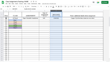 Preview of Google Sheets: Assignment Tracker