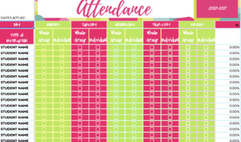 Preview of Google Sheets Attendance Tracker