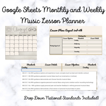 Preview of Google Sheets Calendar and Weekly Music Lesson Planner K-6
