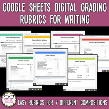 Preview of Google Sheets Digital Editable Rubrics for Grading Middle or High School Writing