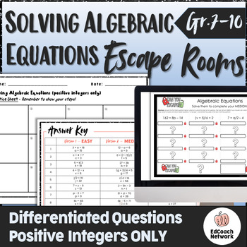 Preview of Algebraic Expressions Escape Room Math Game with Positive Integers