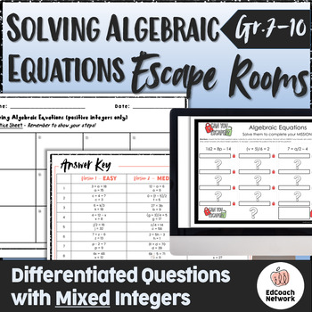 Preview of Algebraic Expressions Escape Room Math Game with Mixed Integers