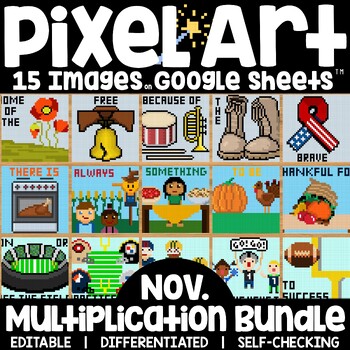 Preview of Pixel Art Math Multiplication and Division Facts Google Sheets November Bundle