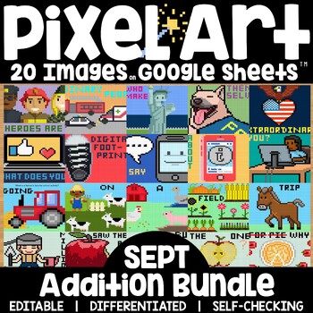 Preview of Pixel Art Math Addition and Subtraction on Google Sheets: September Bundle