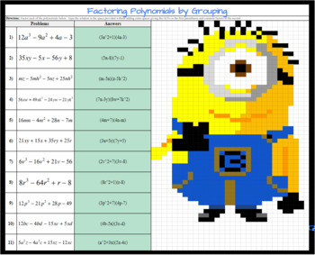 Preview of Google Sheets Digital Pixel Art Math Factoring by Grouping 