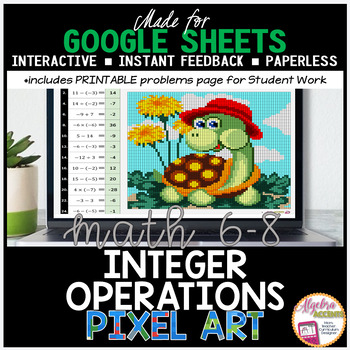 Preview of Google Sheets Digital Resource Pixel Art Math Integer Operations 3 LEVELS