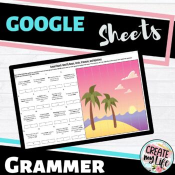 Preview of Google Sheets Digital Pixel: Nouns, Verbs, Pronouns, Adjectives Practice