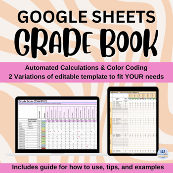 Preview of Google Sheets Grade Book | Includes Guide, Automated Calculating & Coloring 