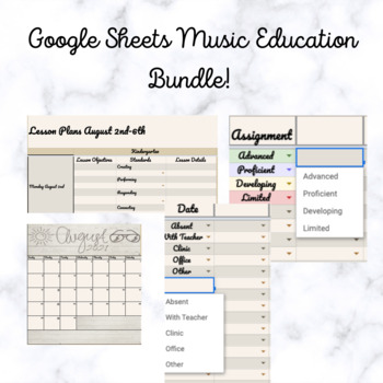Preview of Google Sheets Lesson Plan, Attendance, and Assessment Music Bundle!