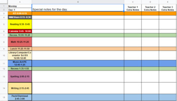 Preview of Google Sheets Lesson Plan Template