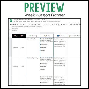 Google Sheets Lesson Planner and Checklists by Live Luz Learn TpT