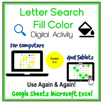 Preview of Google Sheets Microsoft Excel Letter Search Fill Color Activity
