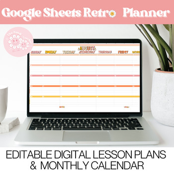 Preview of Retro Digital Teacher Planner - Editable Weekly Lesson Plan & Monthly Calendar