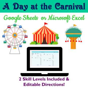 Preview of Google Sheets Excel Spreadsheet Lessons A Day at the Carnival